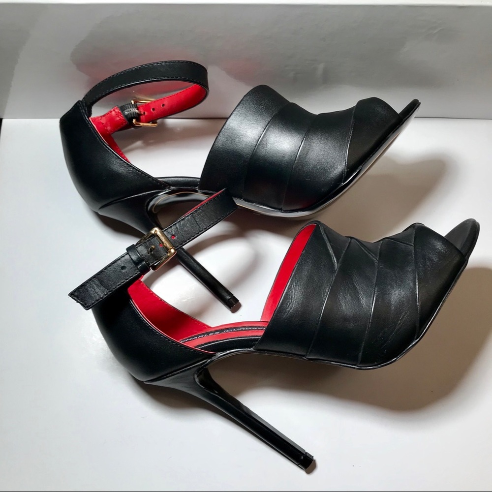Charles Jourdan Black Peep Toe Ankle Strap Heels